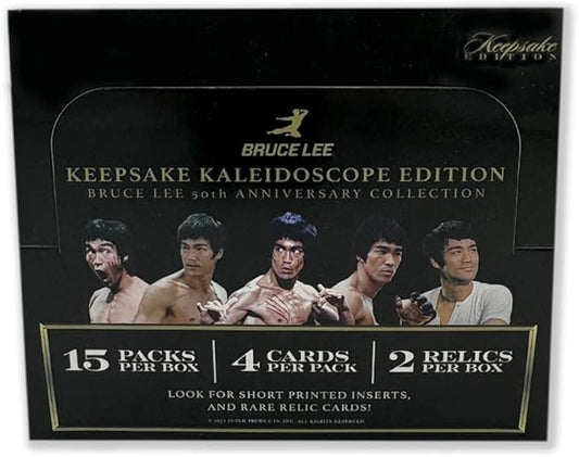 Keepsake 2024 Bruce Lee zum 50. Jahrestag Kaleidoskop-Edition, 15 Packungen, 2 Relikte, seltene Parallelen und Einsätze, Relikte direkt